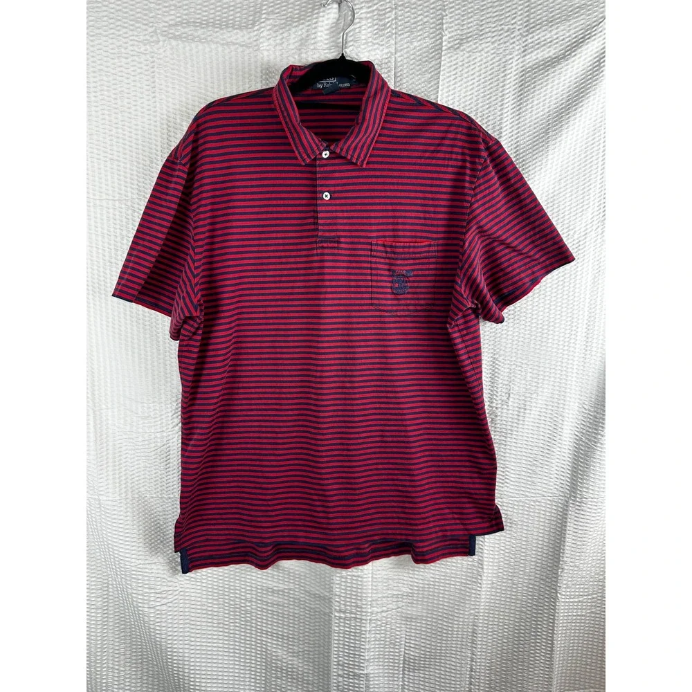 VTG Polo‎ Ralph Lauren men's red & blue striped polo Pima cotton LARGE